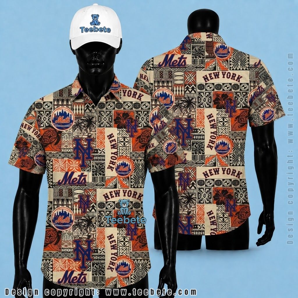 New York Mets Hawaiian Shirt Two Tone Palm