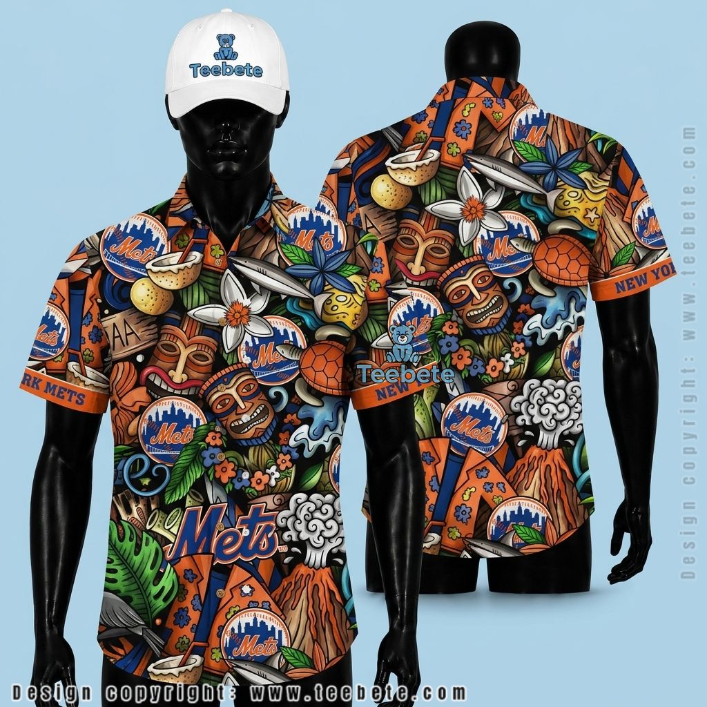 New York Mets Hawaiian Shirt Tiki Volcano