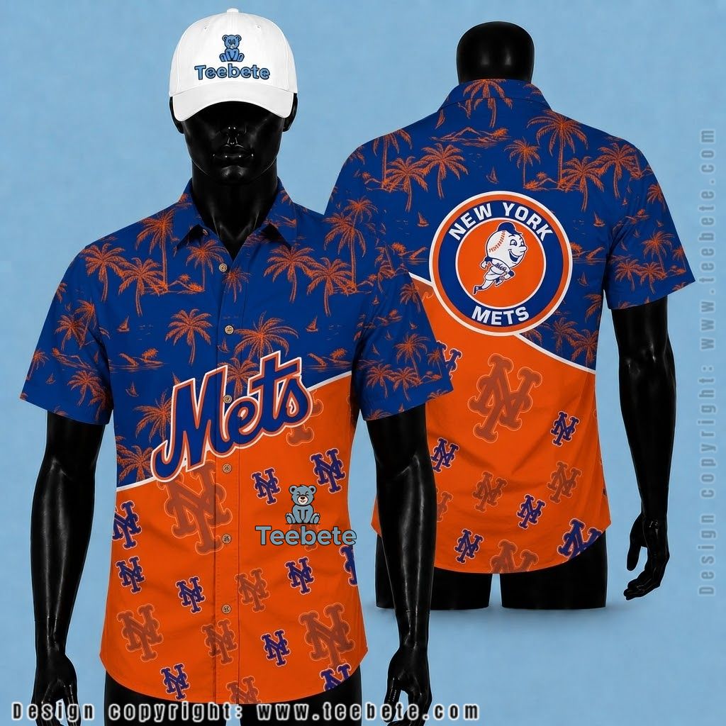 New York Mets Hawaiian Shirt Two Tone Palm