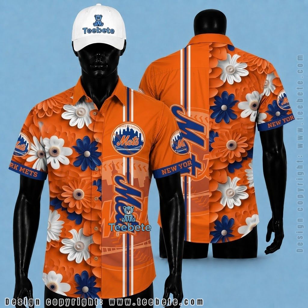 New York Mets Tropical Shirt Orange Daisy
