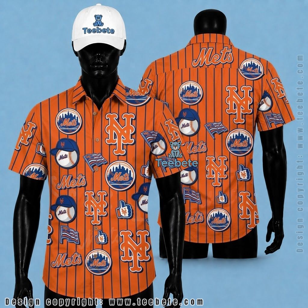 New York Mets Tropical Shirt Pinstripe Logo
