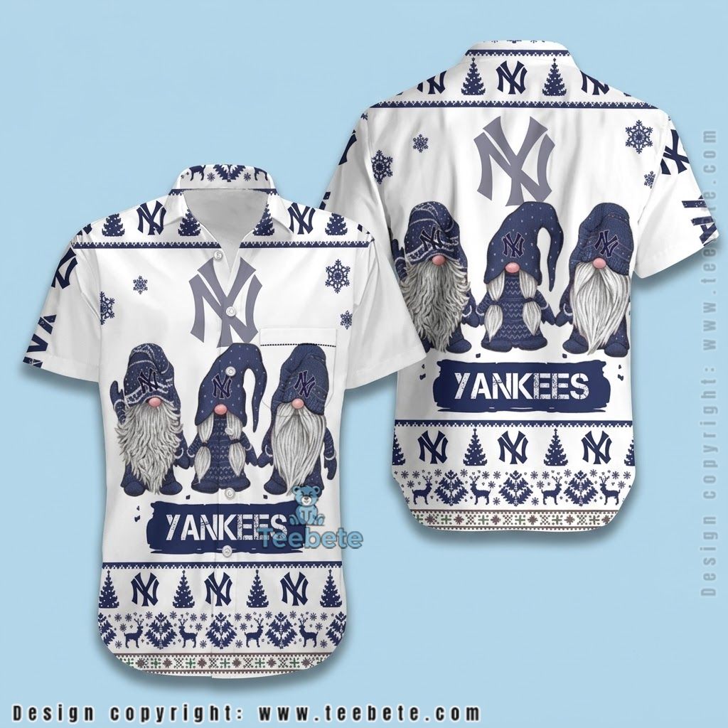 New York Yankees Button Up Shirt Christmas Gnomes
