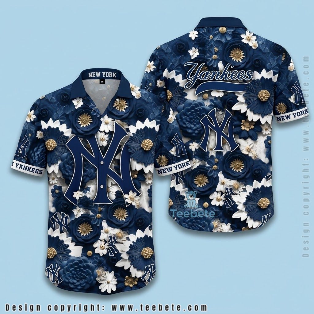 New York Yankees Hawaiian Shirt 3D Sculptured Floral