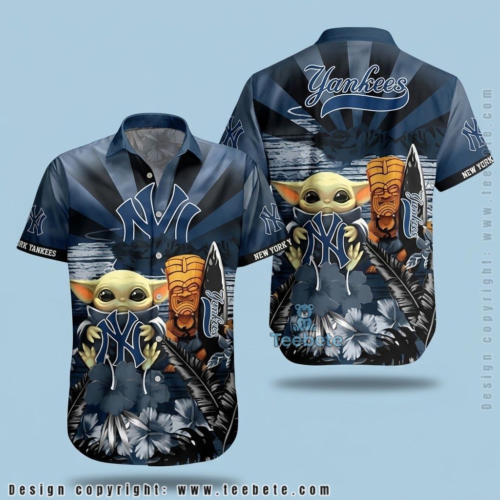 New York Yankees Hawaiian Shirt Baby Yoda Tiki