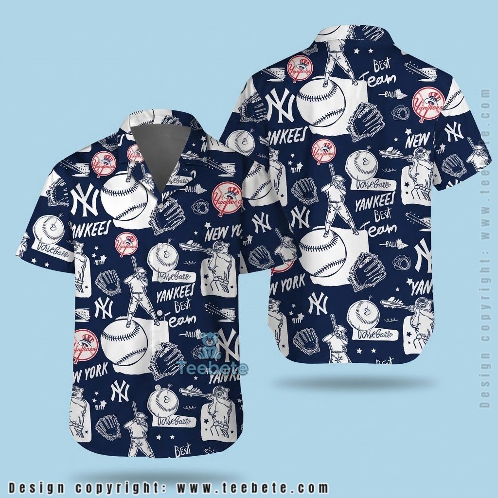 New York Yankees Hawaiian Shirt Baseball Sketch