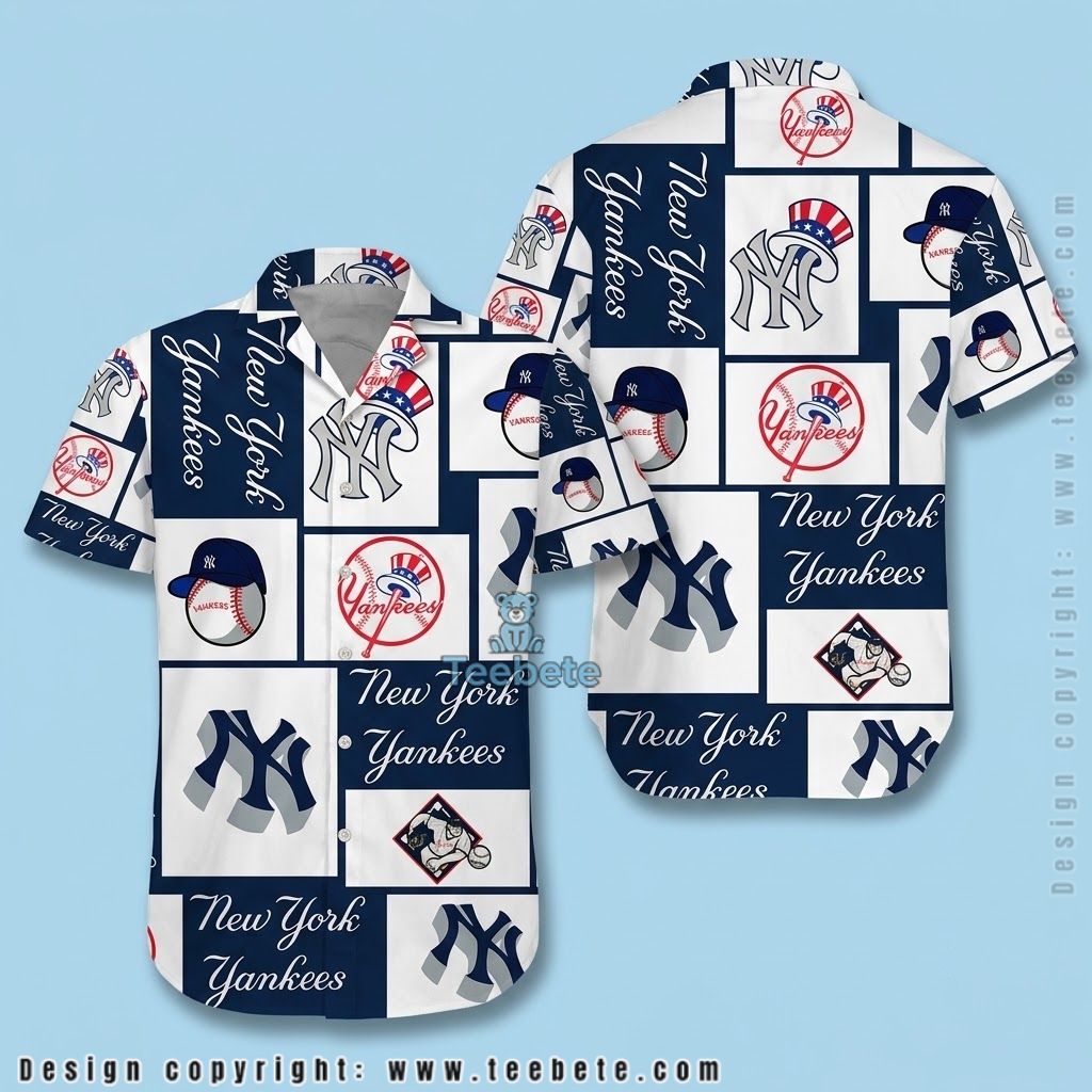 New York Yankees Hawaiian Shirt Dynamic Wave New York Yankees Hawaiian Shirt Dynamic Wave