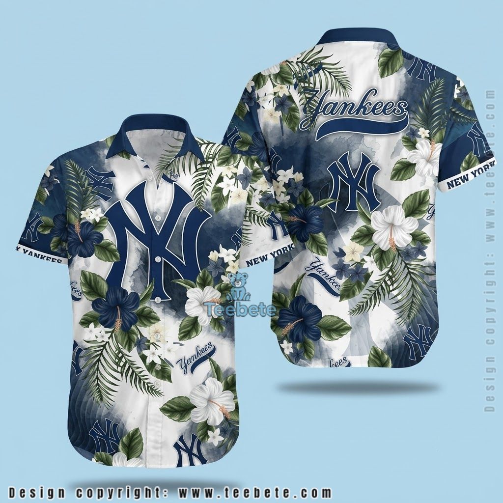 New York Yankees Hawaiian Shirt Green Hibiscus