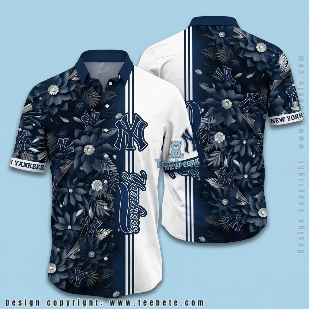 New York Yankees Hawaiian Shirt Navy Bloom