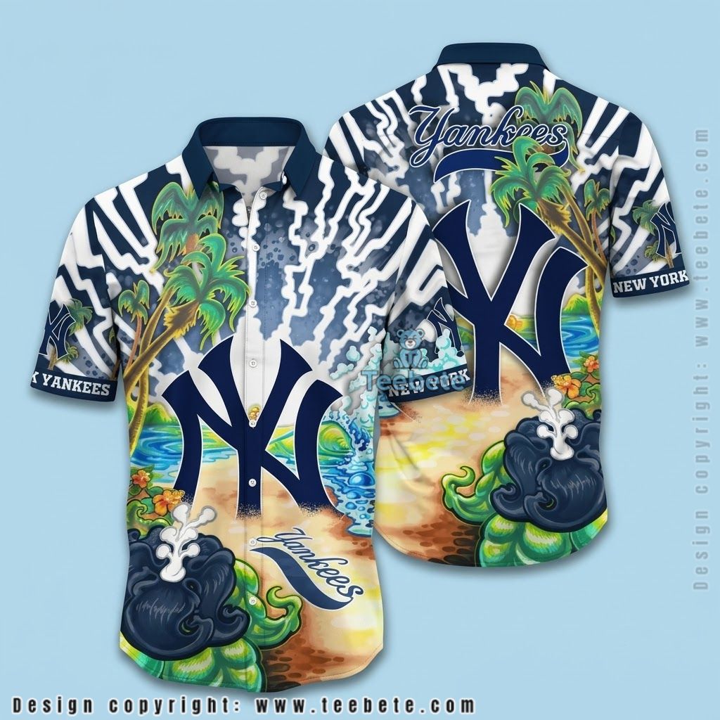New York Yankees Hawaiian Shirt Psychedelic Wave