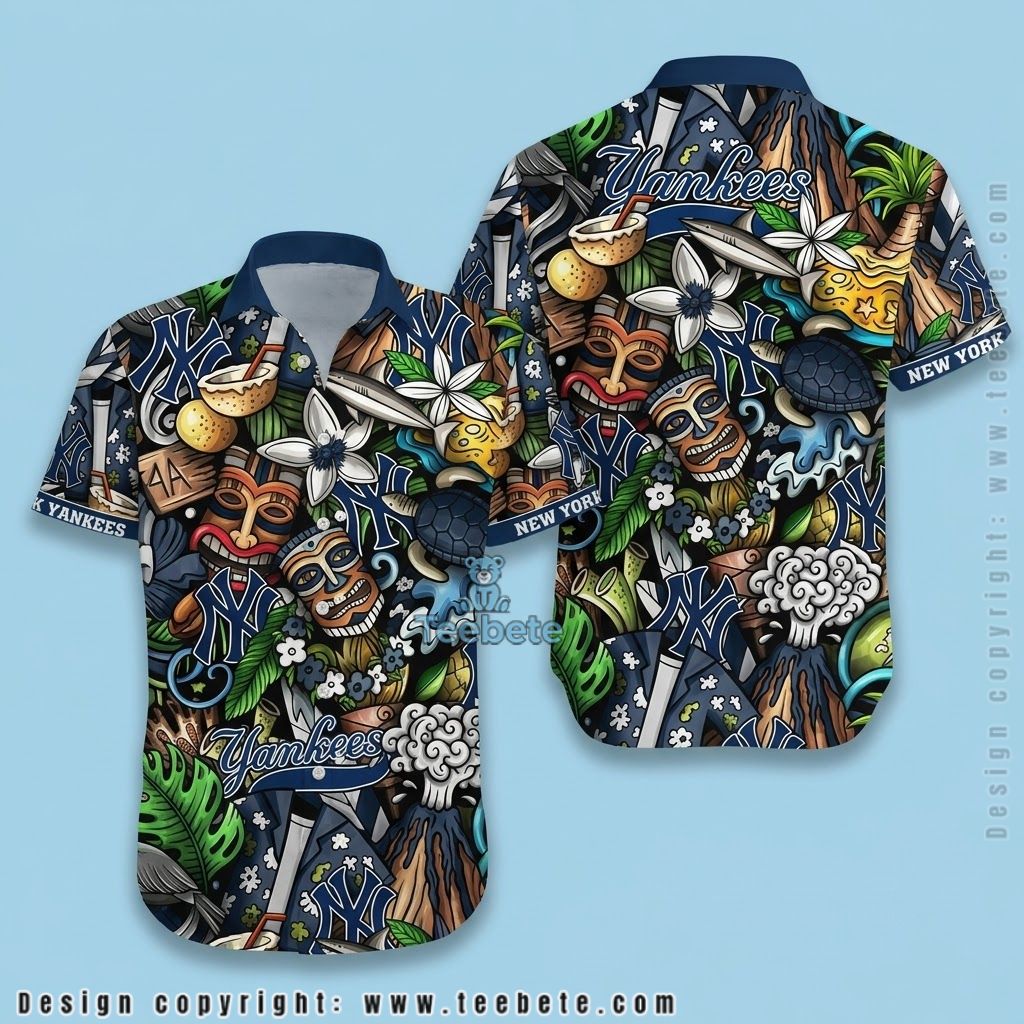 New York Yankees Hawaiian Shirt Tiki Volcano