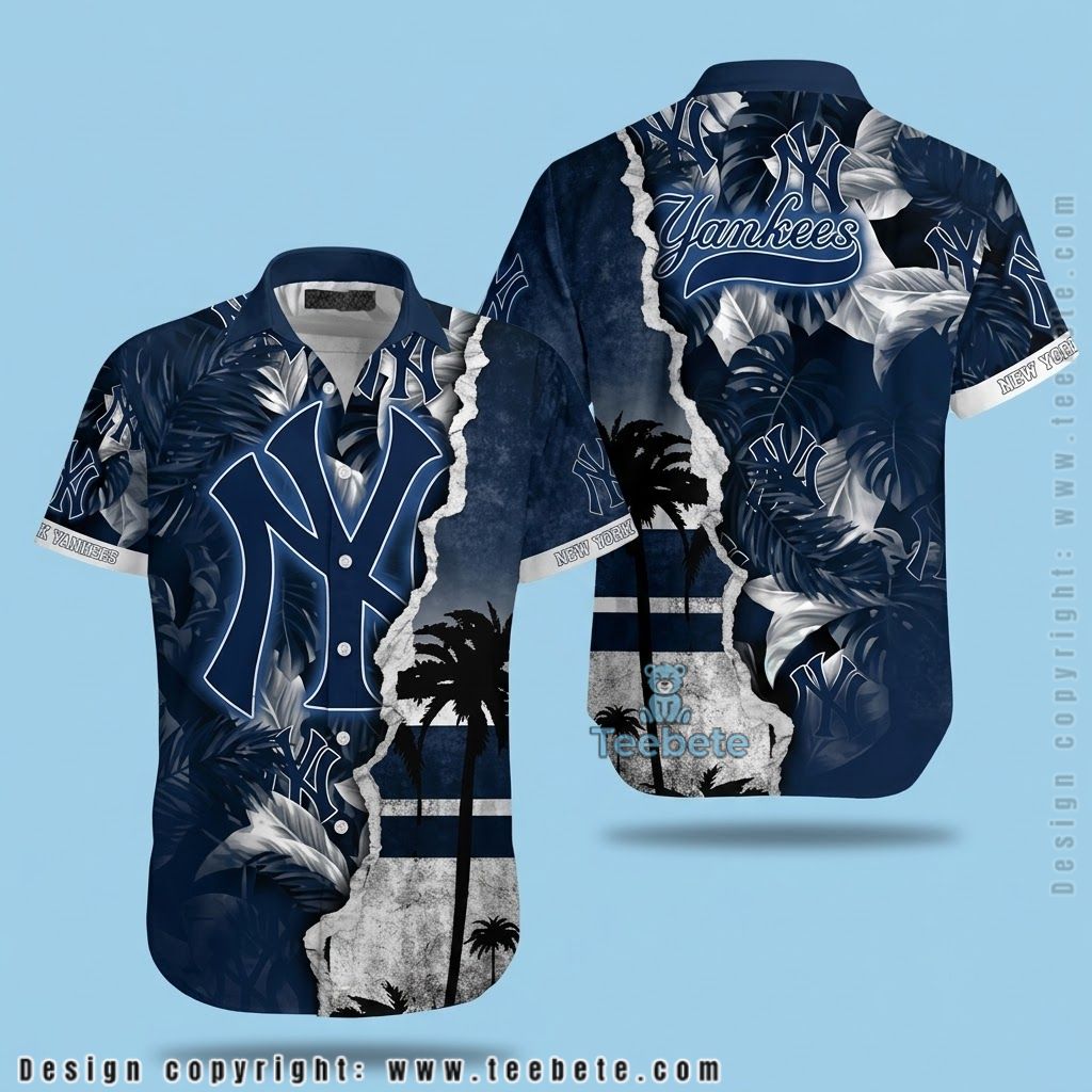 New York Yankees Hawaiian Shirt Torn Monochrome