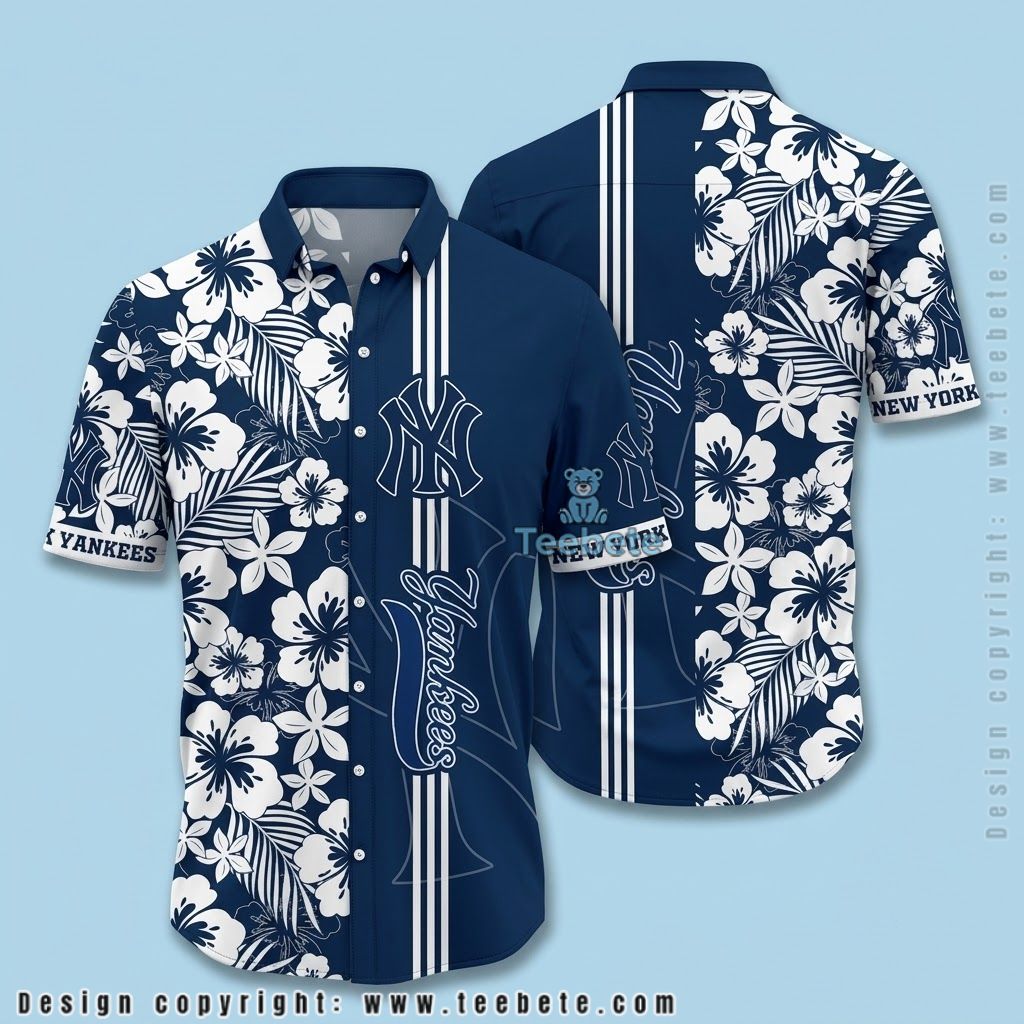 New York Yankees Hawaiian Shirt White Hibiscus