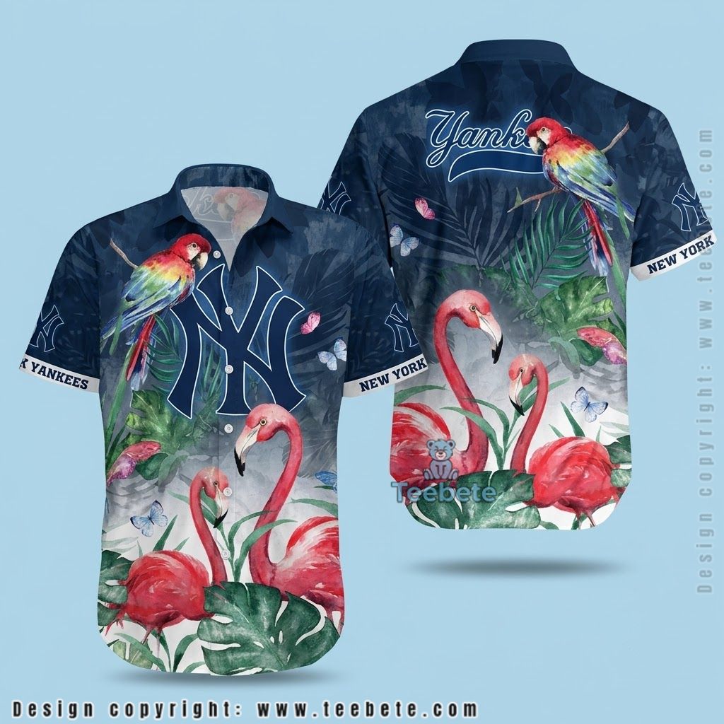New York Yankees Tropical Shirt Parrot Flamingo