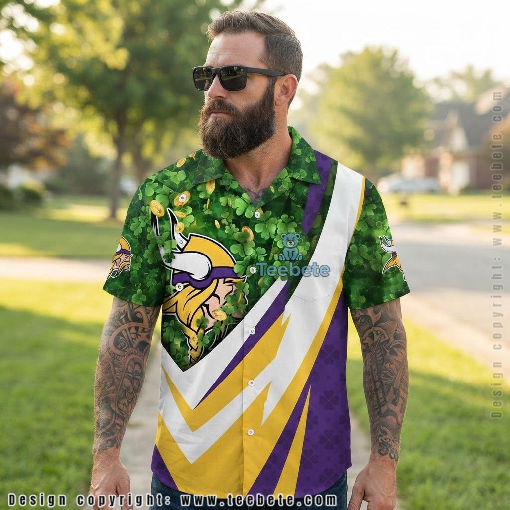 Personalized Minnesota Vikings Shamrock Gold Hawaiian Shirt