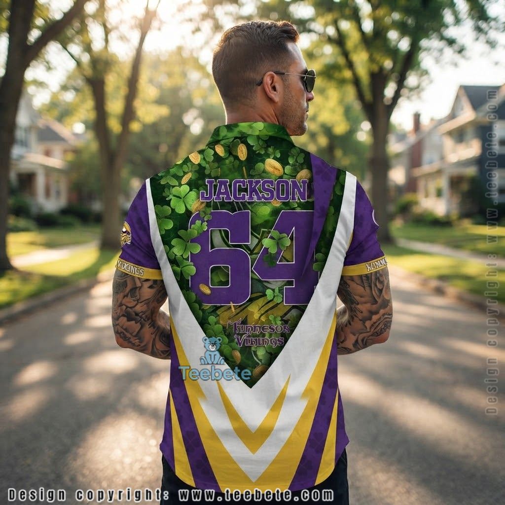 Personalized Minnesota Vikings Shamrock Gold Hawaiian Shirt Version 2 Personalized Minnesota Vikings Shamrock Gold Hawaiian Shirt Version 2