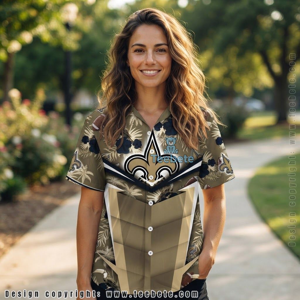 Personalized New Orleans Saints Dark Hibiscus Hawaiian Shirt