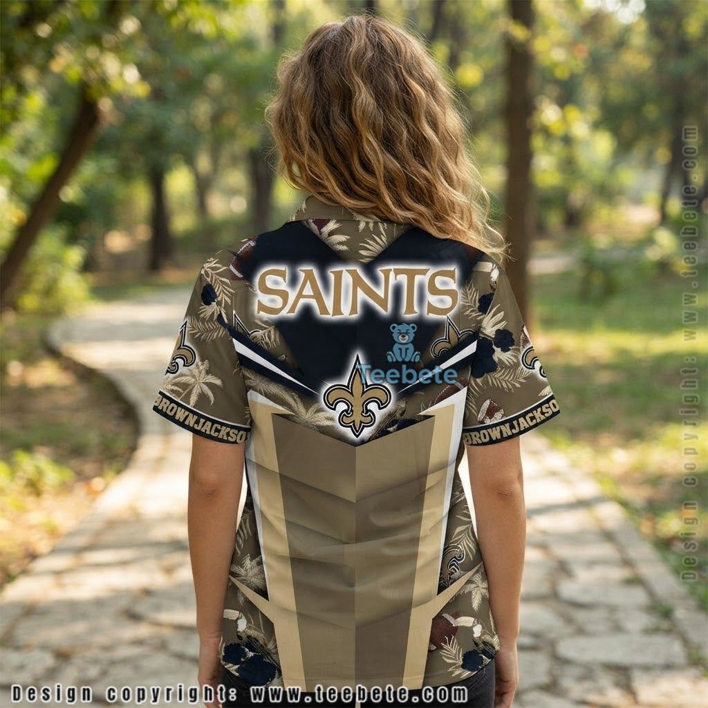 Personalized New Orleans Saints Dark Hibiscus Hawaiian Shirt Version 2 Personalized New Orleans Saints Dark Hibiscus Hawaiian Shirt Version 2
