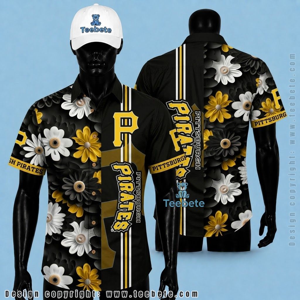 Pittsburgh Pirates Aloha Shirt Hibiscus Monochrome