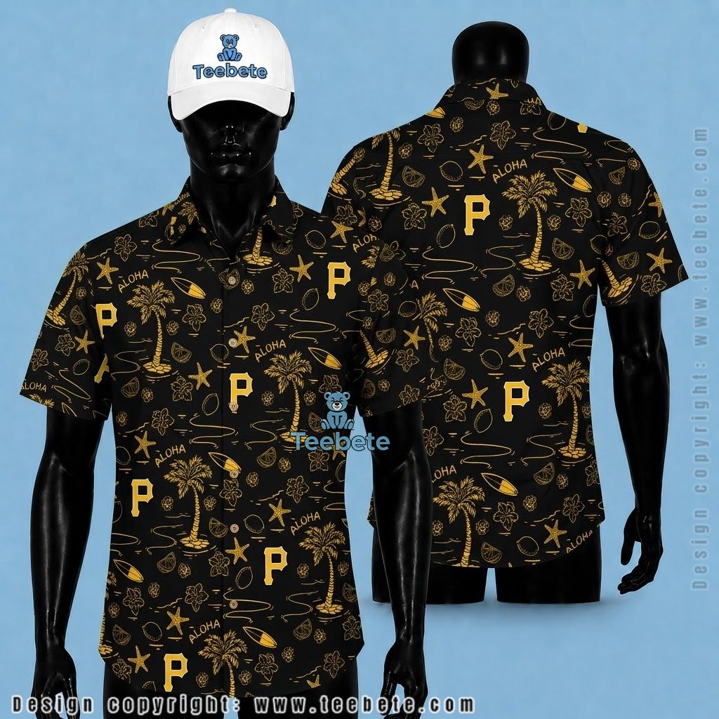 Pittsburgh Pirates Aloha Shirt Hibiscus Monochrome