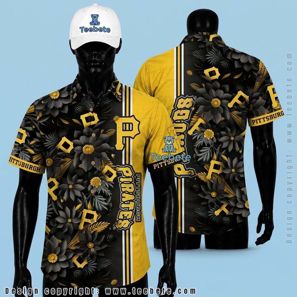 Pittsburgh Pirates Hawaiian Shirt Black Gold Wildflower