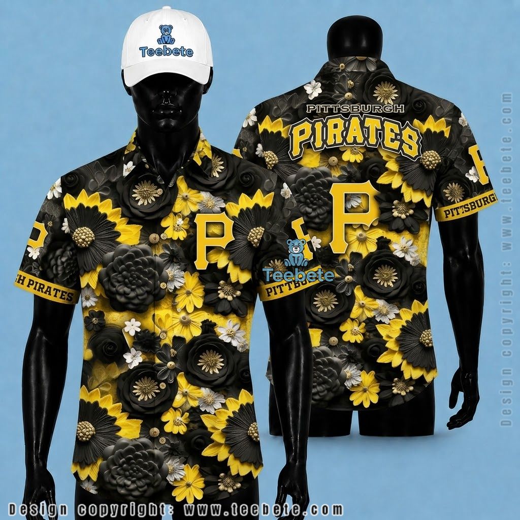 Pittsburgh Pirates Hawaiian Shirt Black Sunflower