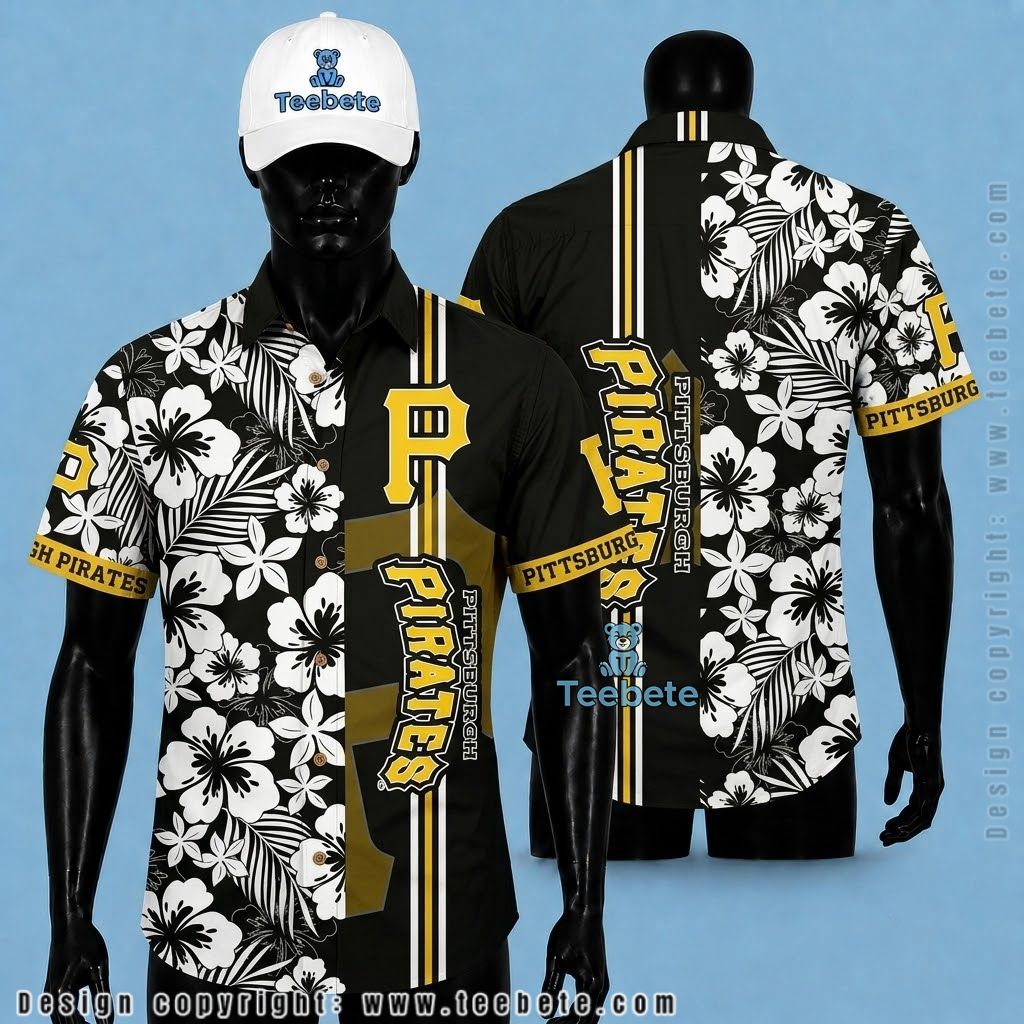 Pittsburgh Pirates Hawaiian Shirt White Hibiscus Stripe