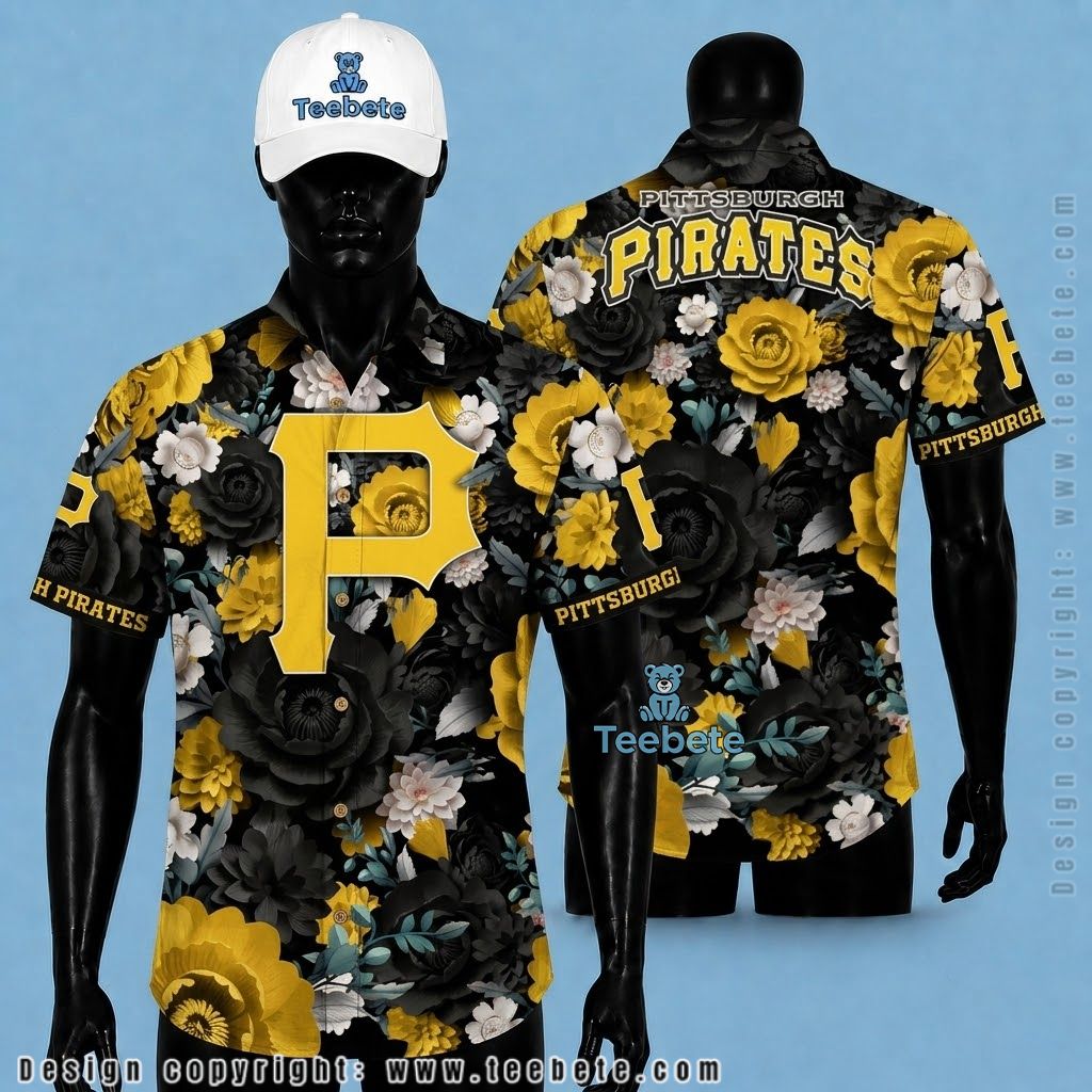 Pittsburgh Pirates Hawaiian Shirt Yellow Black Peony