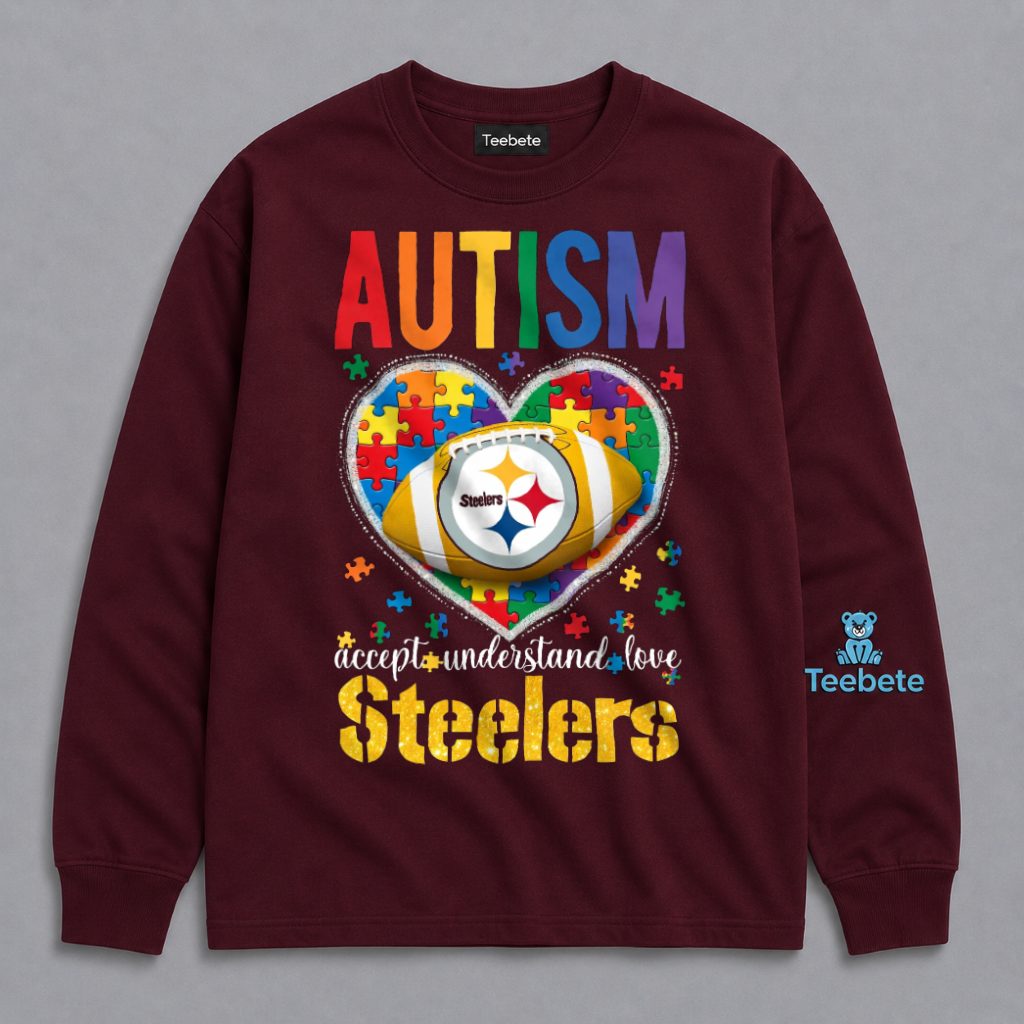 Pittsburgh Steelers Autism Puzzle Heart Long Sleeve Pittsburgh Steelers Autism Puzzle Heart Long Sleeve