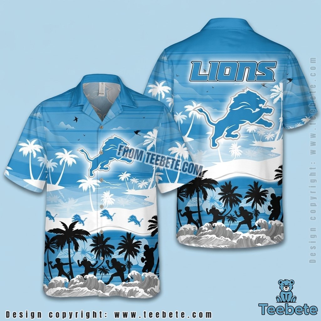 Player Silhouette Wave Detroit Lions Tropical Shirt