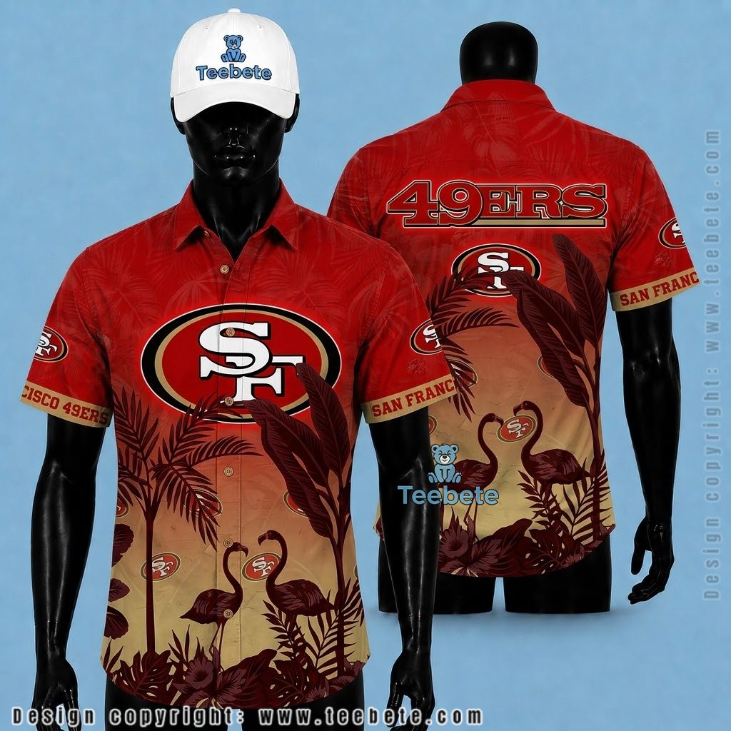 San Francisco 49ers Aloha Shirt Flamingo Sunset