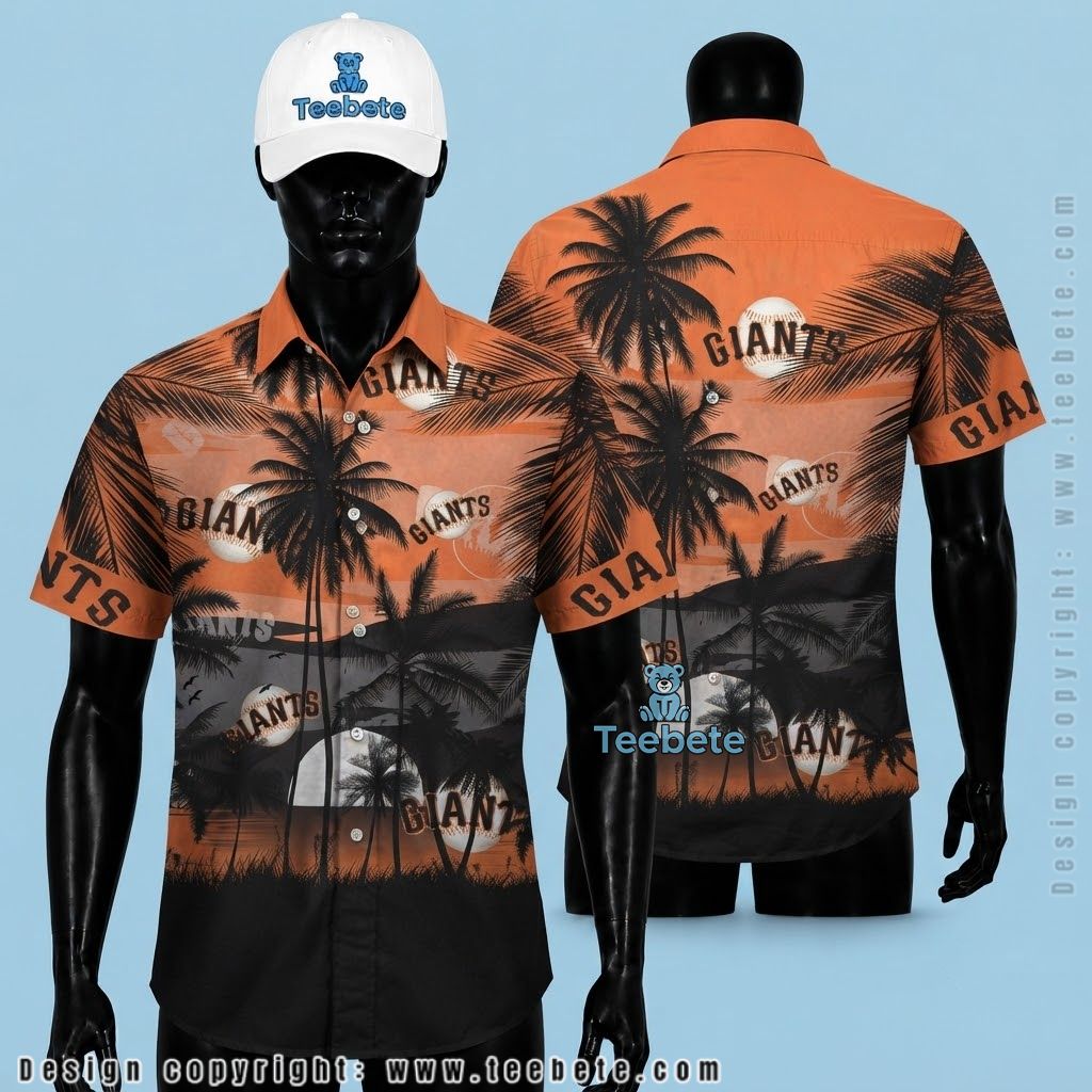 San Francisco Giants Aloha Shirt Baseball Silhouette Beach Night
