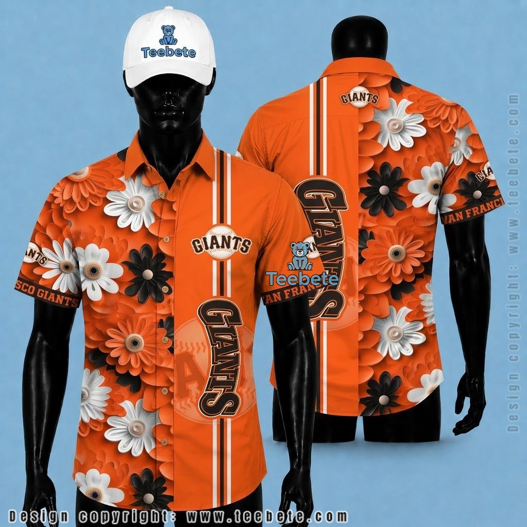San Francisco Giants Hawaiian Shirt Modern Flora Stripe Panel