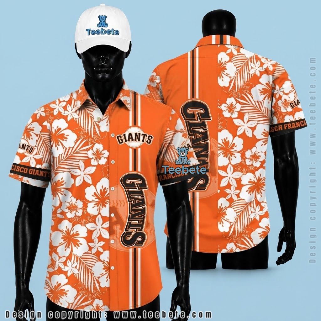 San Francisco Giants Hawaiian Shirt Orange Hibiscus Floral