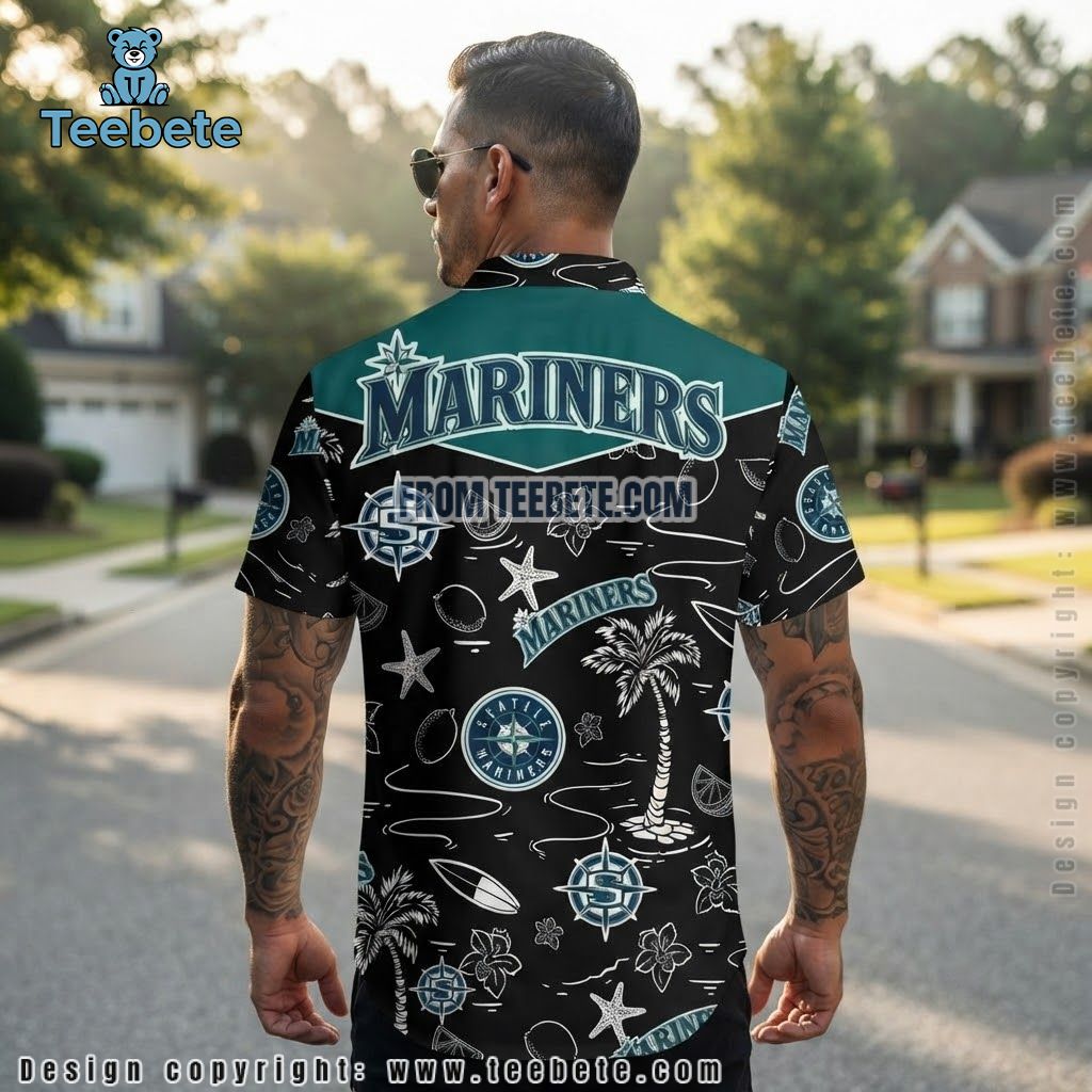 Seattle Mariners Aloha Shirt Black Starfish Version 2 Seattle Mariners Aloha Shirt Black Starfish Version 2