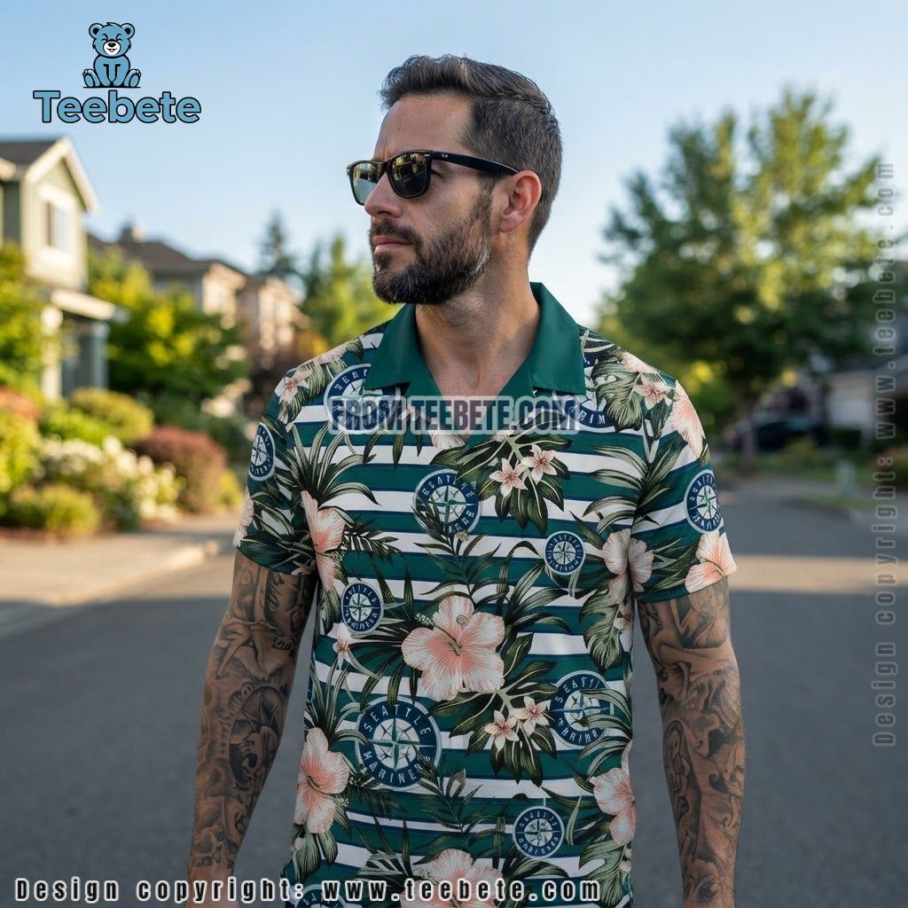 Seattle Mariners Aloha Shirt Striped Hibiscus