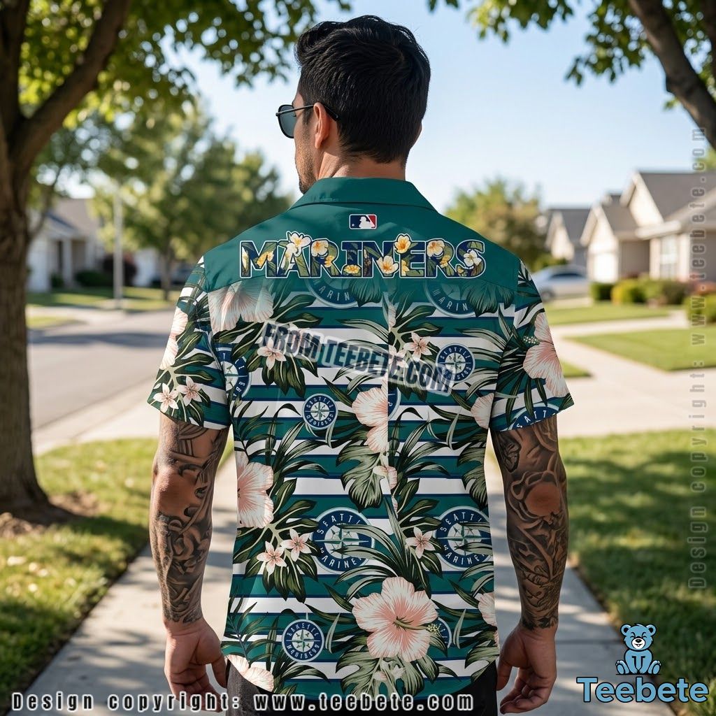Seattle Mariners Aloha Shirt Striped Hibiscus Version 2 Seattle Mariners Aloha Shirt Striped Hibiscus Version 2