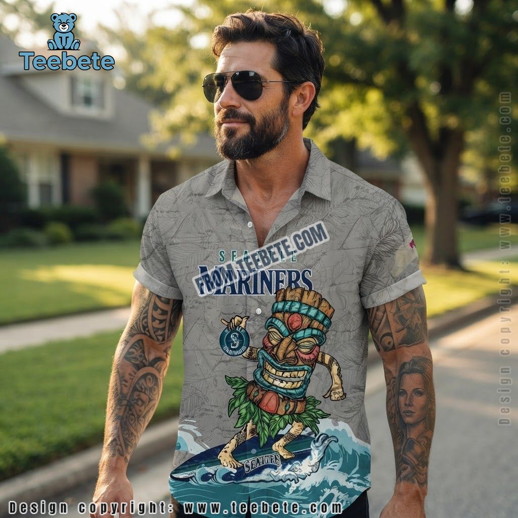 Seattle Mariners Button Up Shirt Tiki Surfing