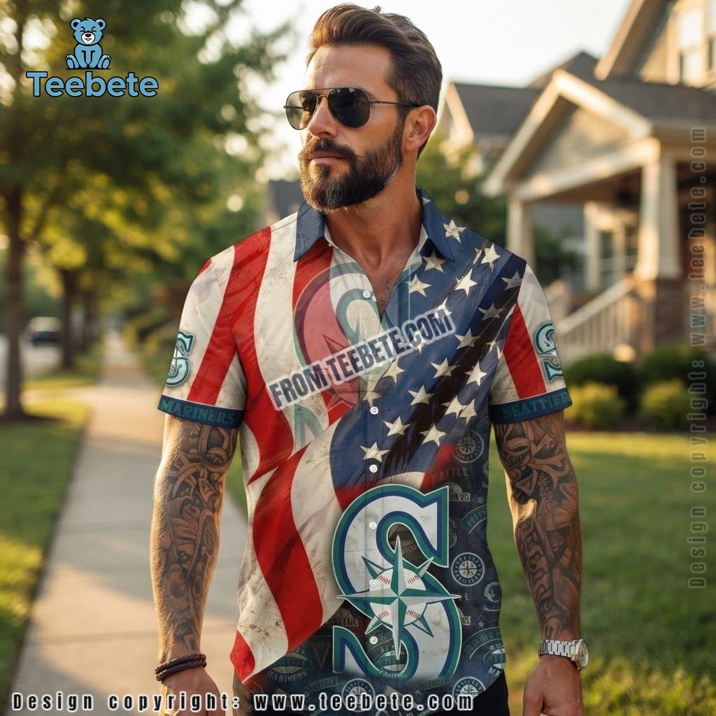 Seattle Mariners Hawaiian Shirt American Flag