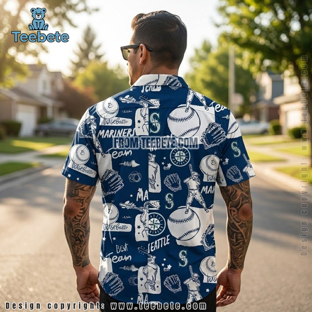 Seattle Mariners Hawaiian Shirt Baseball Sketch Version 2 Seattle Mariners Hawaiian Shirt Baseball Sketch Version 2