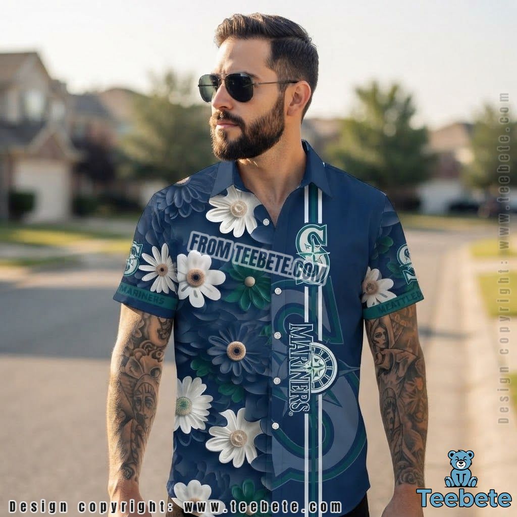 Seattle Mariners Hawaiian Shirt Blue Daisy Beach