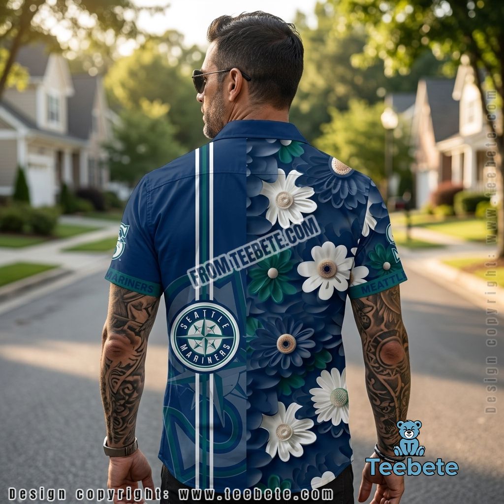 Seattle Mariners Hawaiian Shirt Blue Daisy Beach Version 2 Seattle Mariners Hawaiian Shirt Blue Daisy Beach Version 2