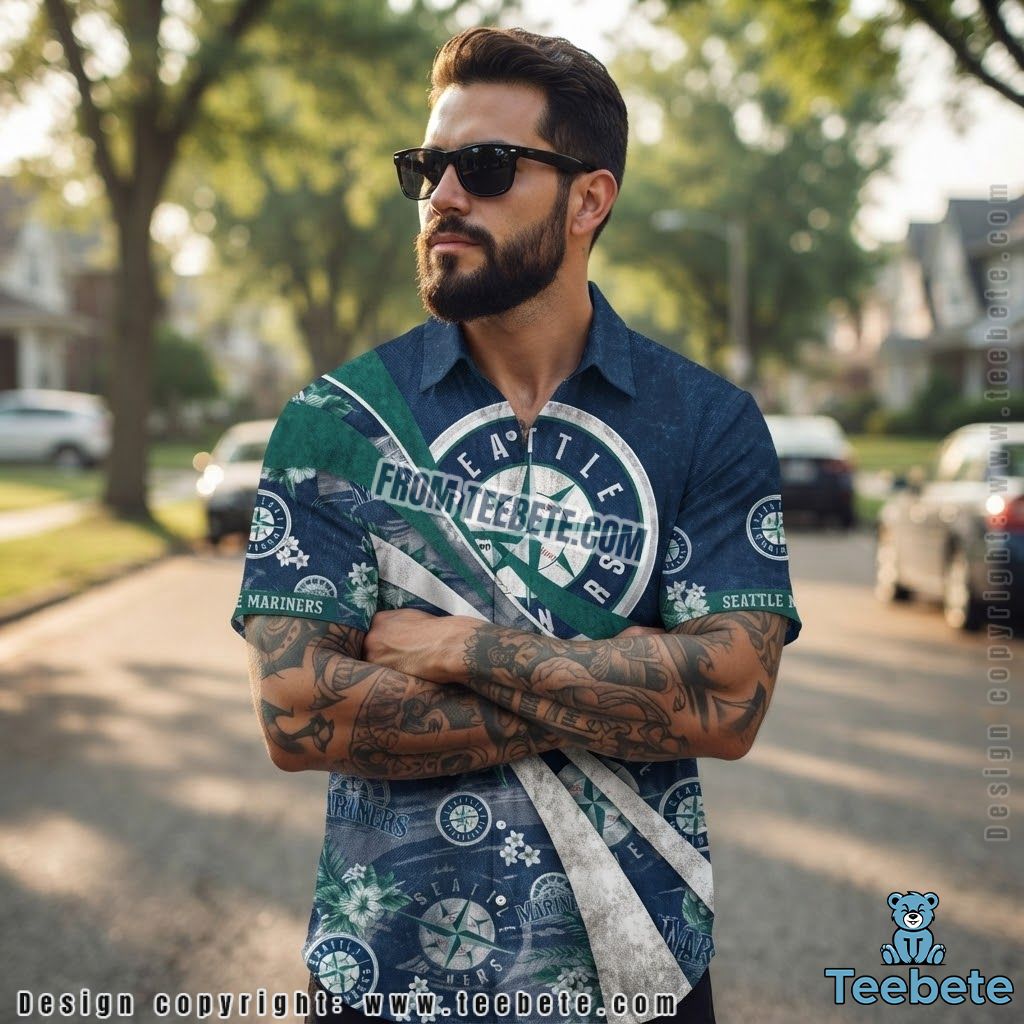 Seattle Mariners Hawaiian Shirt Curved Floral