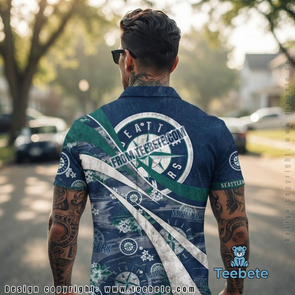 Seattle Mariners Hawaiian Shirt Curved Floral Version 2 Seattle Mariners Hawaiian Shirt Curved Floral Version 2