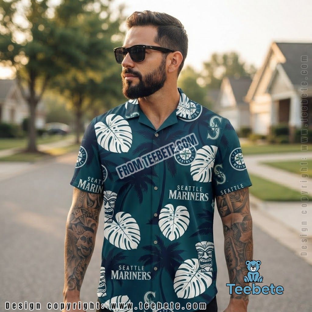 Seattle Mariners Hawaiian Shirt Dark Silhouette