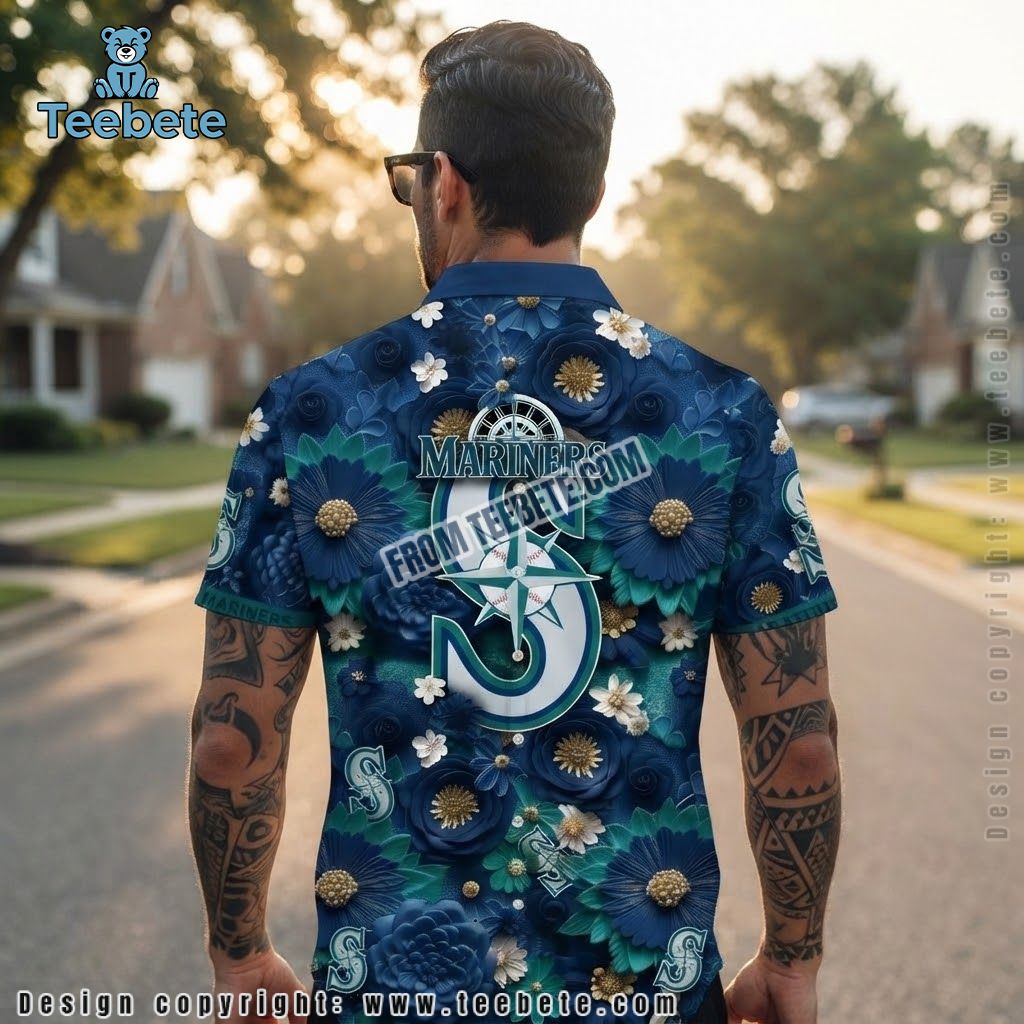 Seattle Mariners Hawaiian Shirt Gold Bloom Version 2 Seattle Mariners Hawaiian Shirt Gold Bloom Version 2