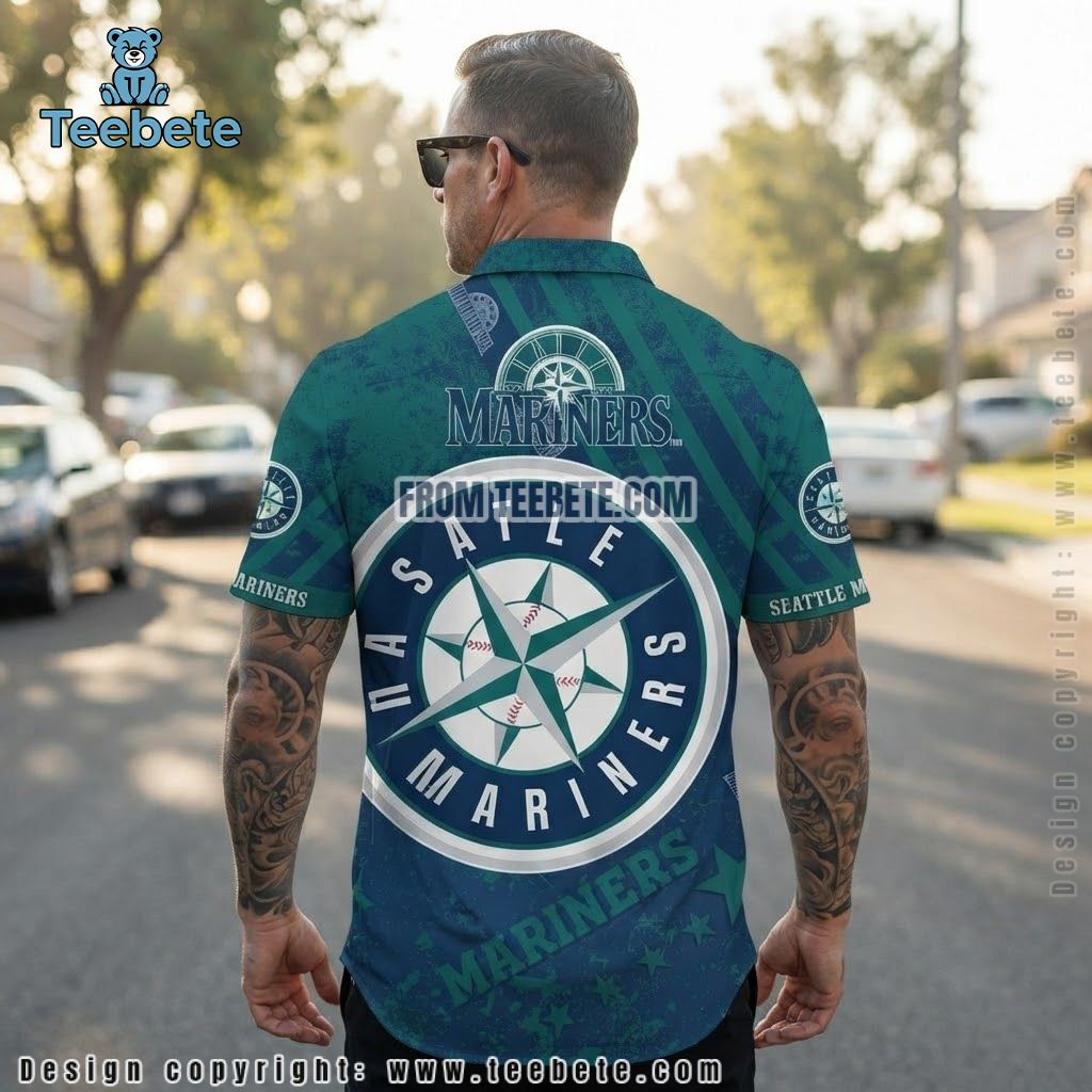 Seattle Mariners Hawaiian Shirt Grunge Compass Version 2 Seattle Mariners Hawaiian Shirt Grunge Compass Version 2