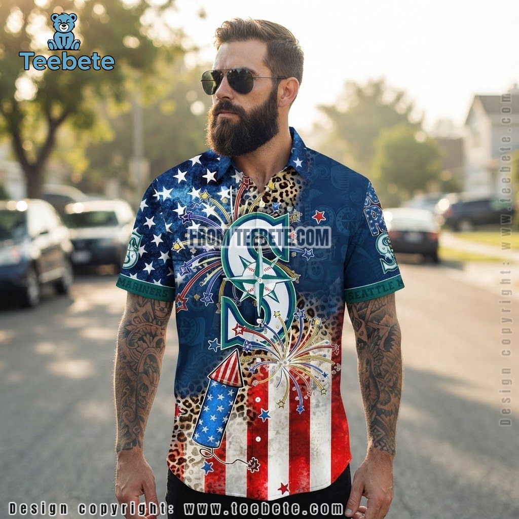Seattle Mariners Hawaiian Shirt Patriotic Leopard