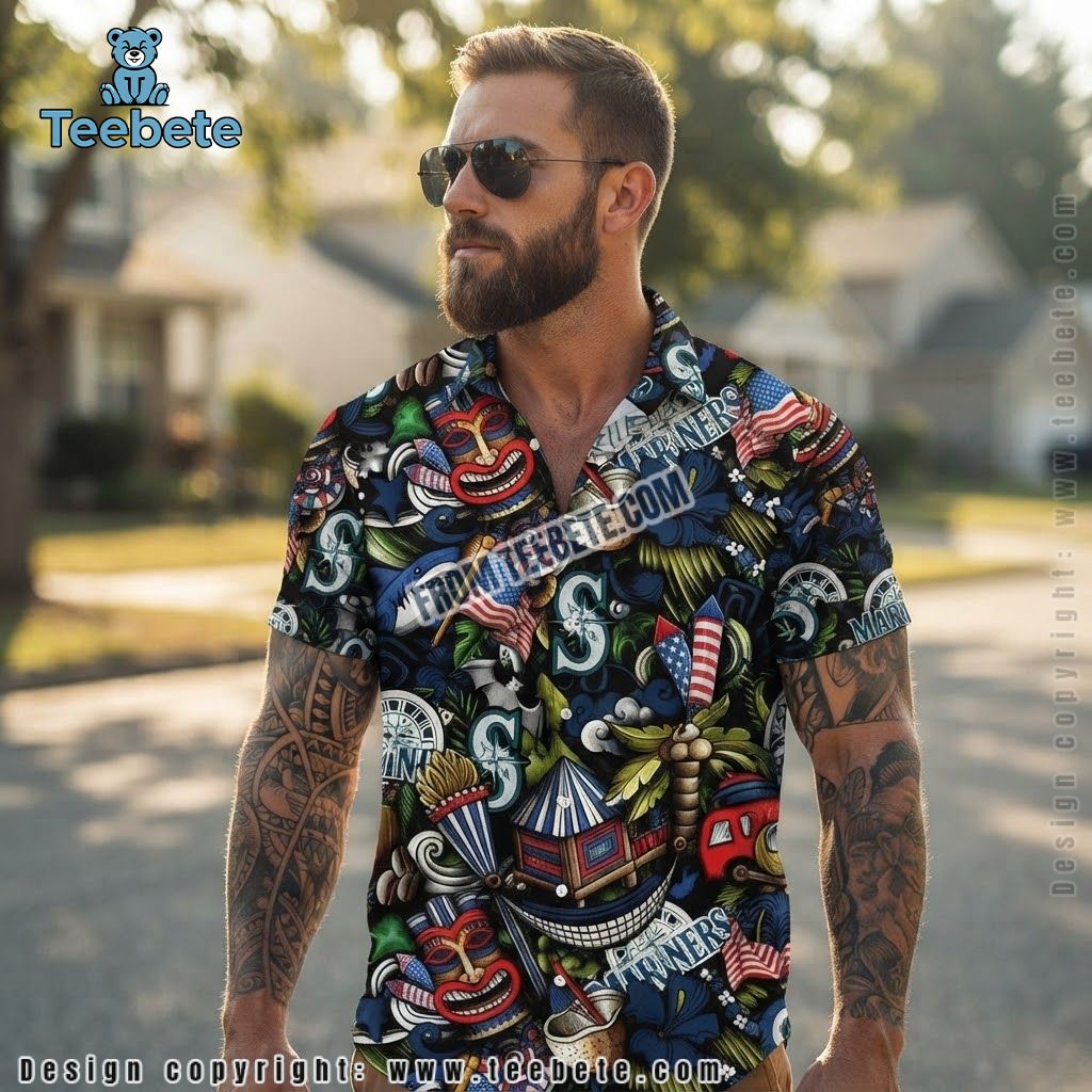 Seattle Mariners Hawaiian Shirt Patriotic Tiki