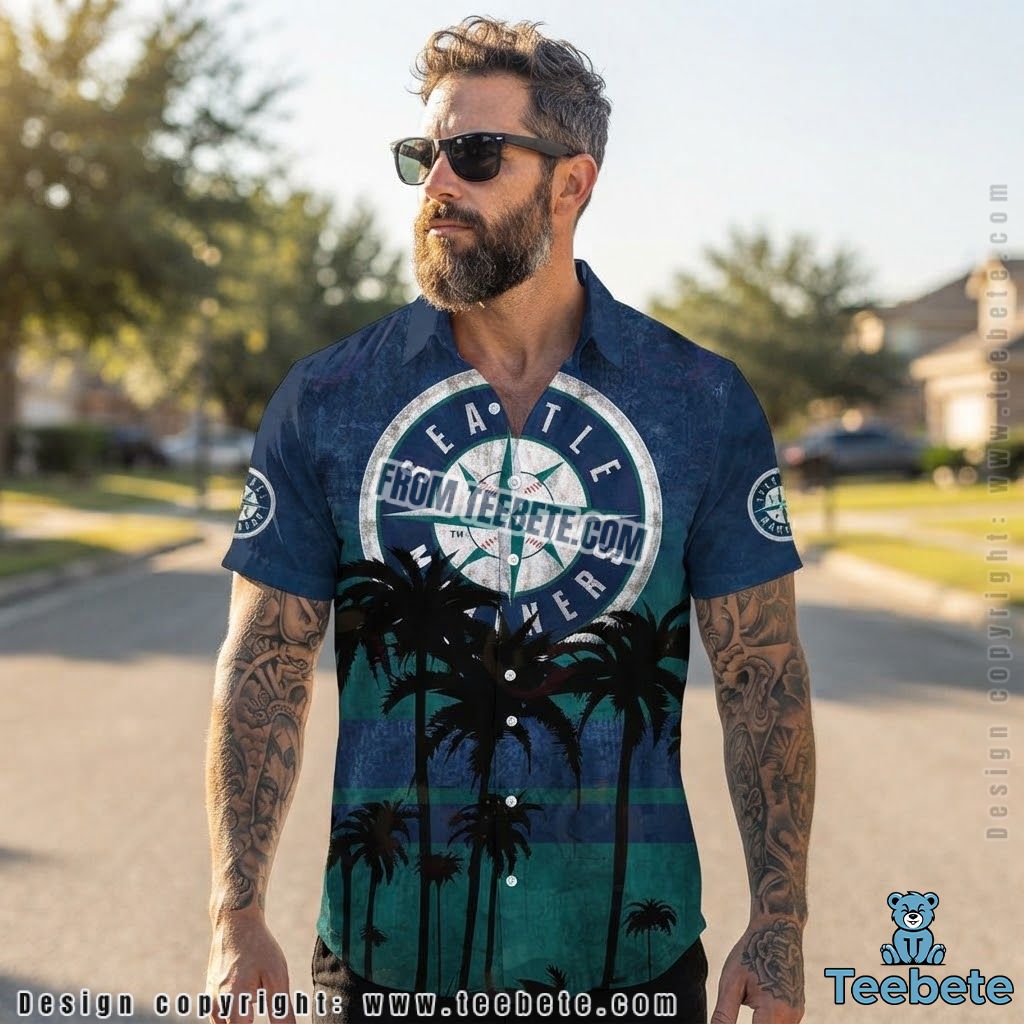 Seattle Mariners Hawaiian Shirt Sunset Silhouette