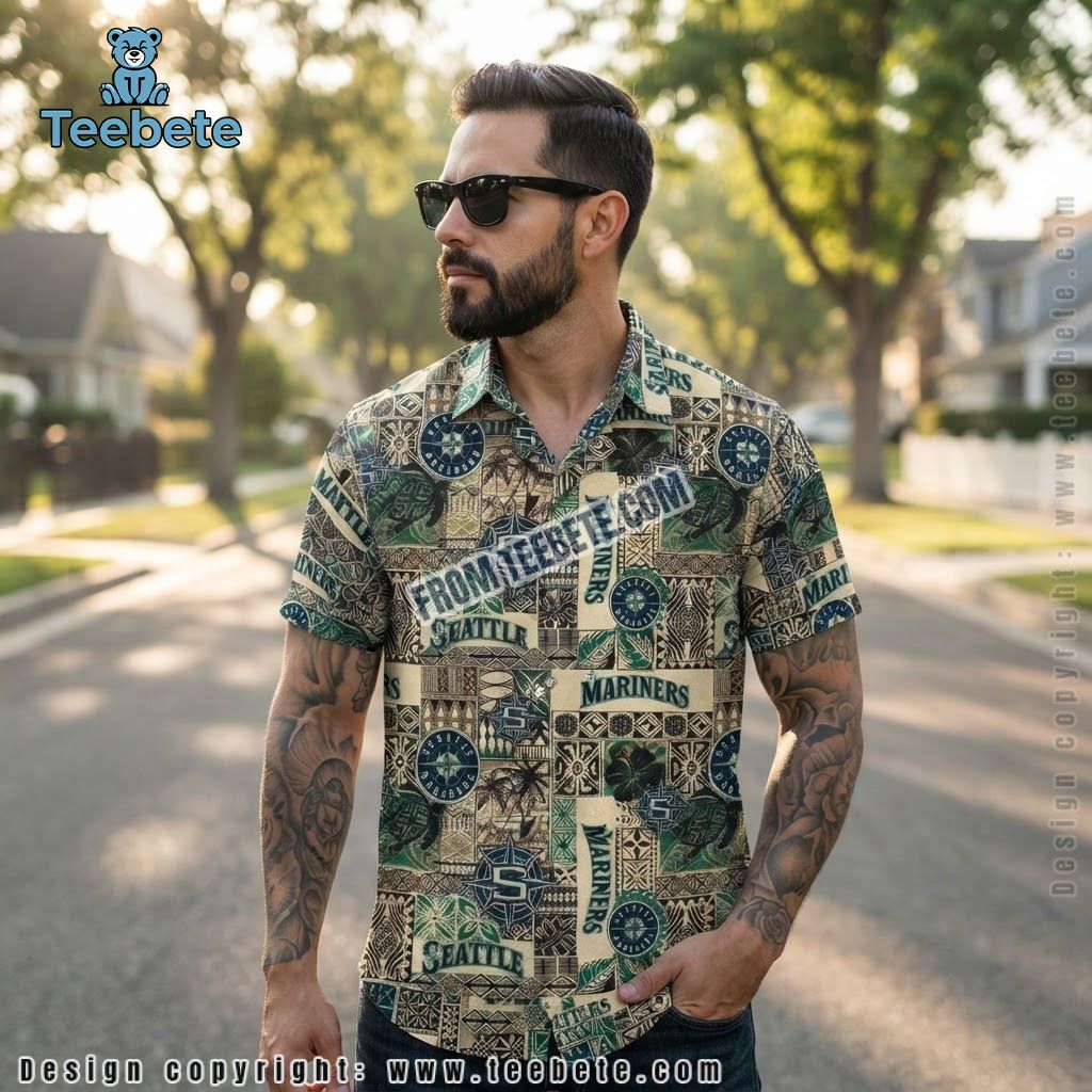 Seattle Mariners Hawaiian Shirt Tiki Patchwork
